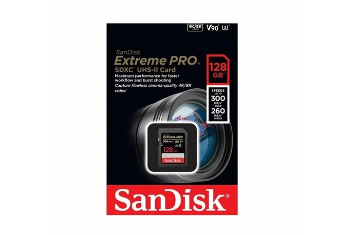 Купить SanDisk SDXC Extreme Pro Class 10 UHS-II V90 U3 (300/260MB/s) 128GB